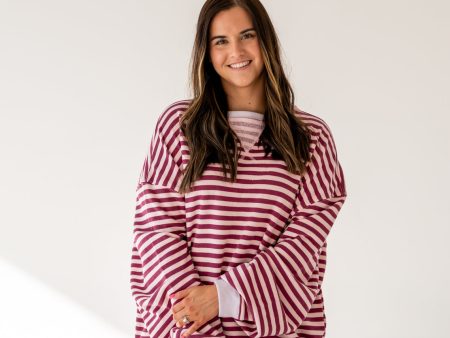 Classic Striped Oversized Crewneck | Raspberry Combo For Discount