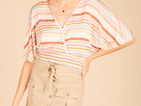 Multi Striped Surplice Top Discount