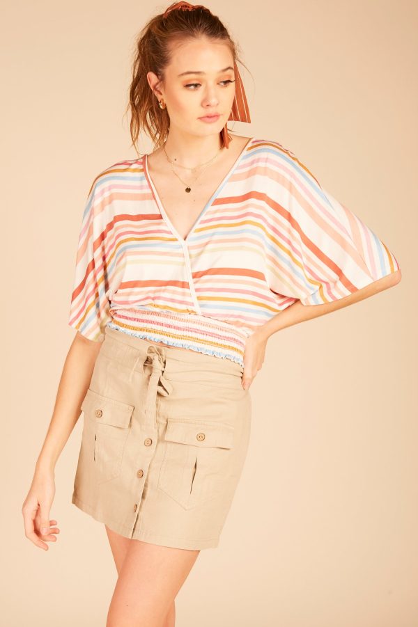 Multi Striped Surplice Top Discount