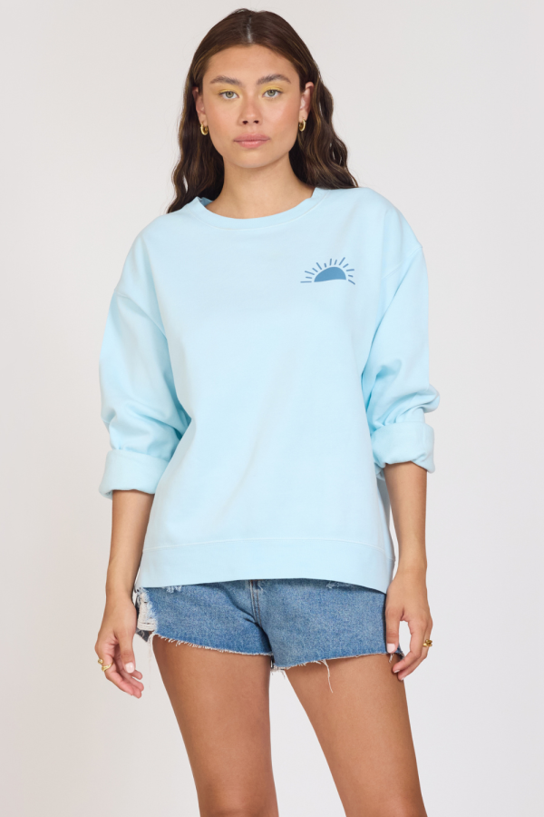 Beach Days  Sky Blue Pigment Dye Crew Tunic For Cheap