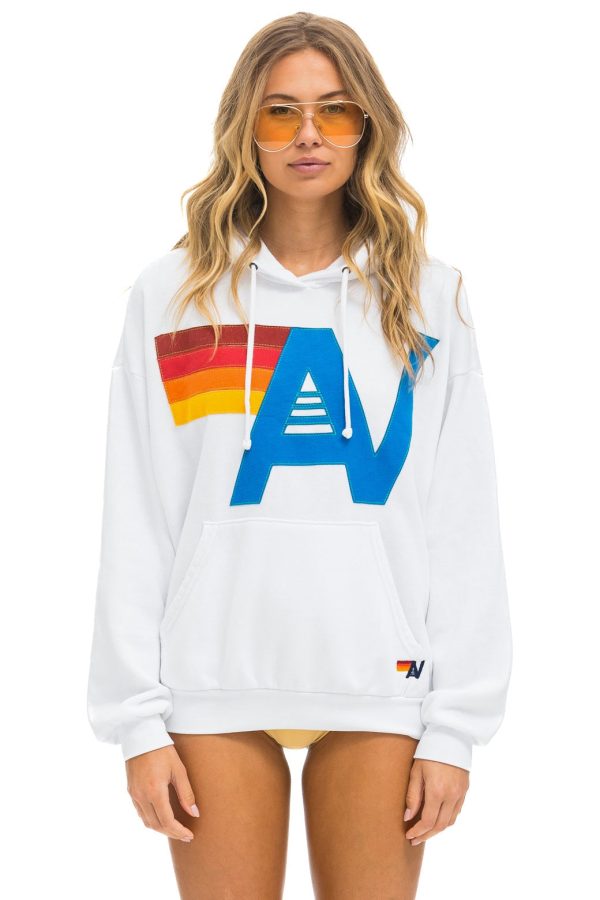 Aviator Nation Relaxed logo stitch pull over hoodie in white Online Hot Sale