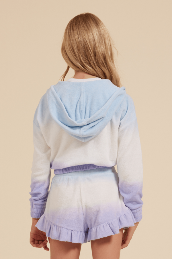 Blue White Lavender Tie Dye Terry Cloth Elastic Bottom Hoodie Discount