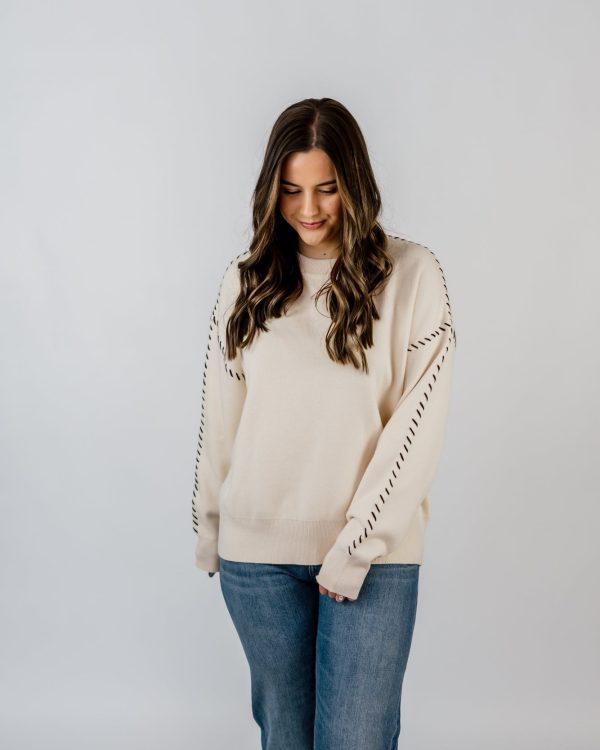 Raven Stitch Crewneck Sweater | Ivory Discount