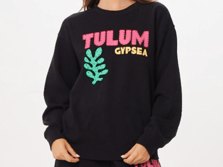 Black Tulum Jet Setter Surf Wash Crewneck For Discount