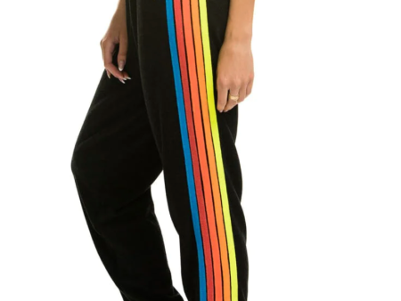 5 STRIPE SWEATPANTS - BLACK    NEON RAINBOW STRIPES Online Sale