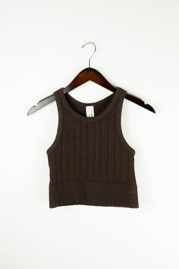 Billie Cable Knit Highneck Crop Top | Vintage Chocolate Fashion