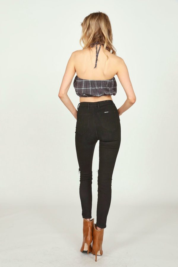 Grey Plaid Flannel Halter Bandeau Online now