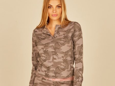 Grey  Pink Camo Thermal Henley Online Sale