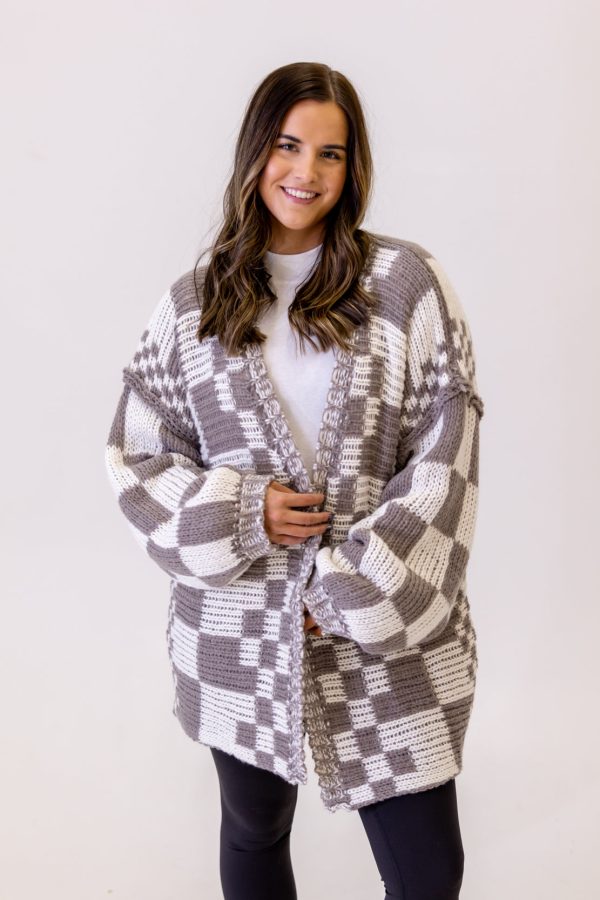 Hattie Checkered Chunky Cardigan | Mocha Brown For Discount