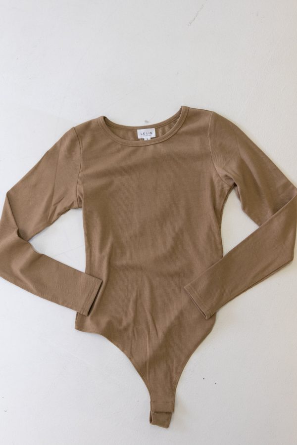 Gigi Long Sleeve Ribbed Bodysuit | Tan For Discount