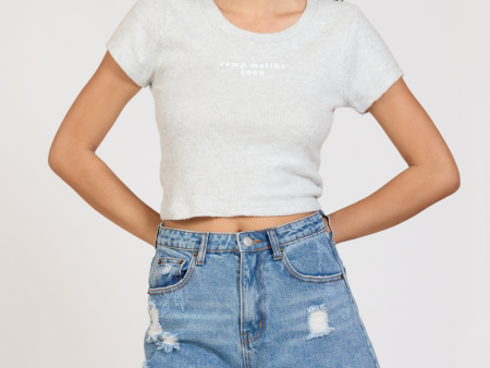 Camp Malibu  Harbor Grey Rib Hacci Cropped Tee on Sale