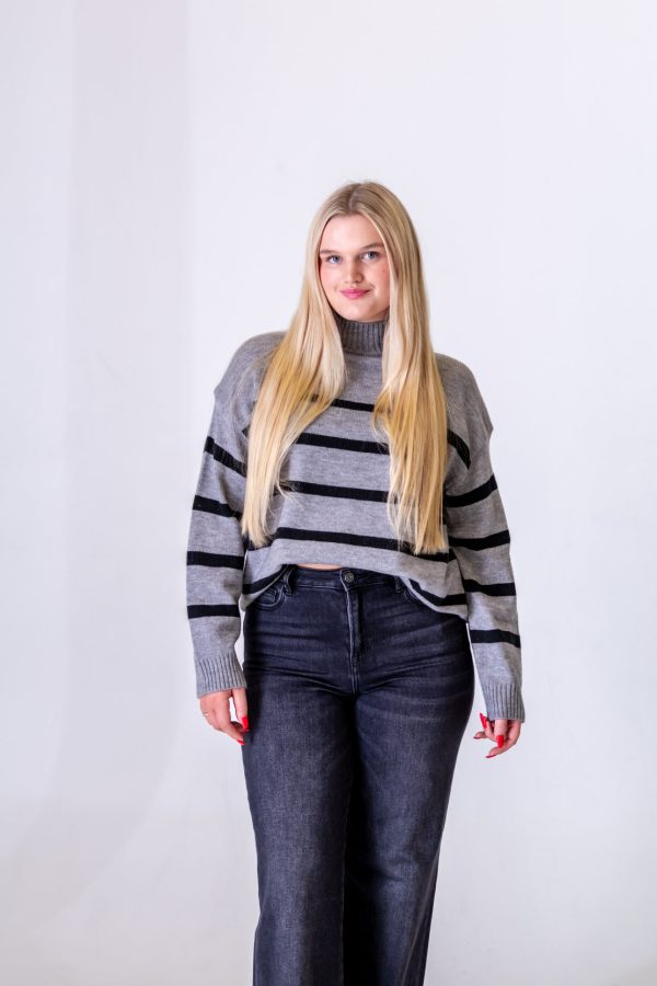 Valerie Striped Turtleneck Sweater | Charcoal For Cheap