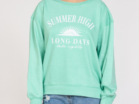 Summer High  Surf Green Burnout Fleece Crewneck Fashion