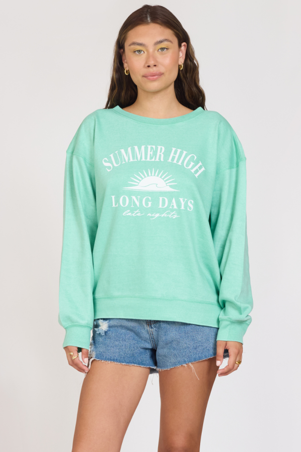 Summer High  Surf Green Burnout Fleece Crewneck Fashion