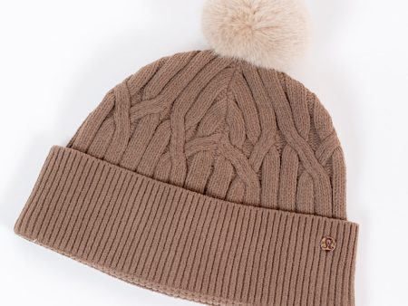 Cable Knit Pom Pom Beanie | Taupetastic on Sale