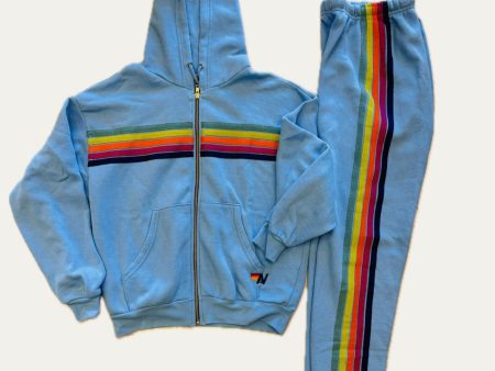 Aviator nation 5 stripe zip up hoodie sky rainbow relaxed Online