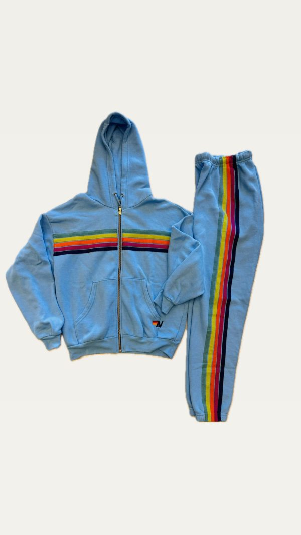 Aviator nation 5 stripe zip up hoodie sky rainbow relaxed Online