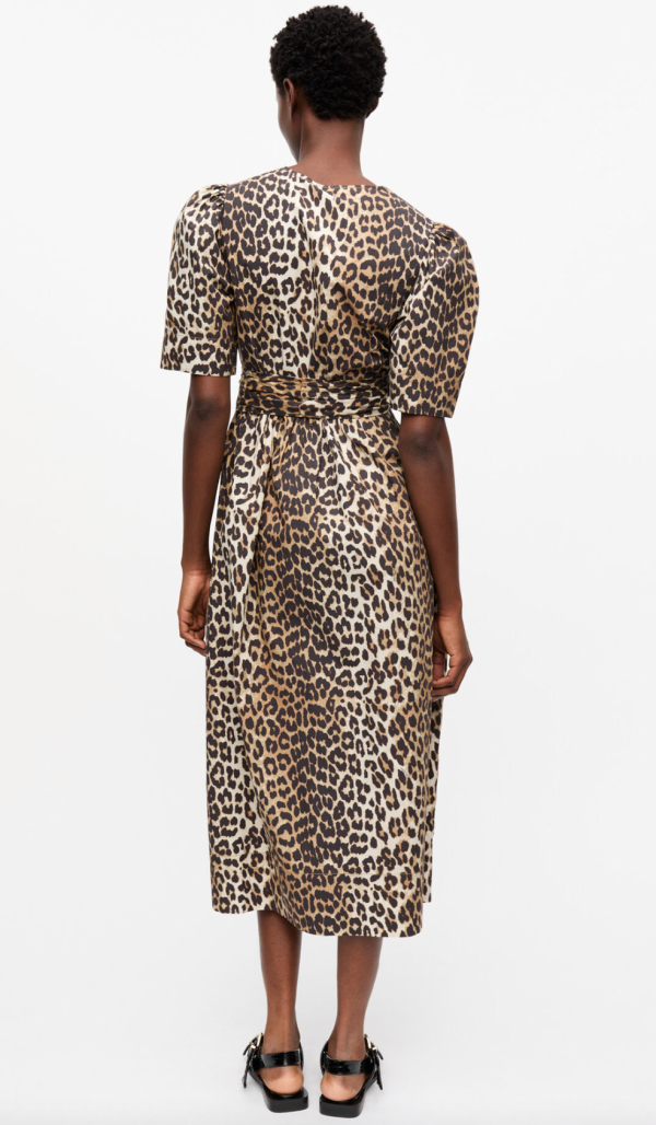 Leopard Printed Cotton Tie Strap Midi Dress Fashion