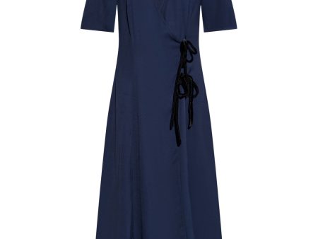 Navy Blue Wrap Midi Dress For Cheap