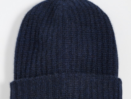 Cashmere Waffle Beanie Navy Online Sale