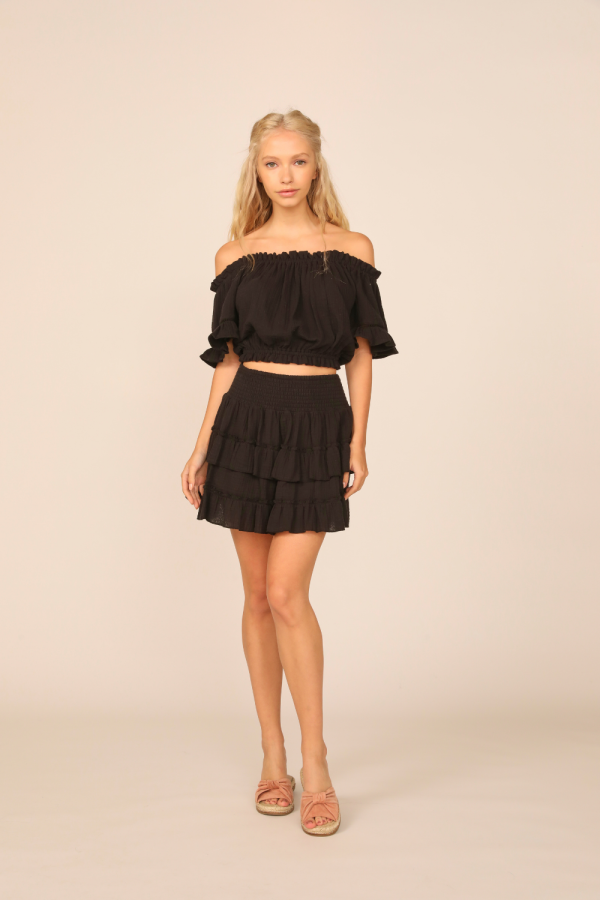 VH x OD - Black Gauze Off the Shoulder Bell Sleeve Top Supply