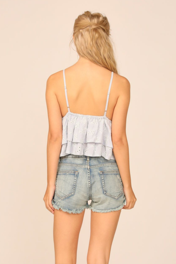 VH x OD - Chambray Blue W  Ivory Eyelet Ruffle Tank Top Online Hot Sale