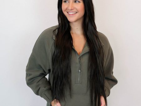 Scuba Oversized Funnel Neck Half Zip Long | Army Green For Sale