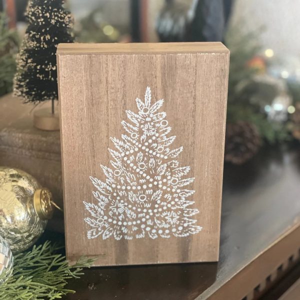 FR-3720 Glitter Tree Wood Wash Box Sign Cheap