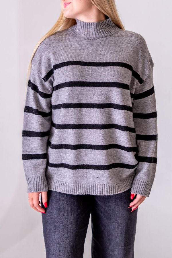 Valerie Striped Turtleneck Sweater | Charcoal For Cheap