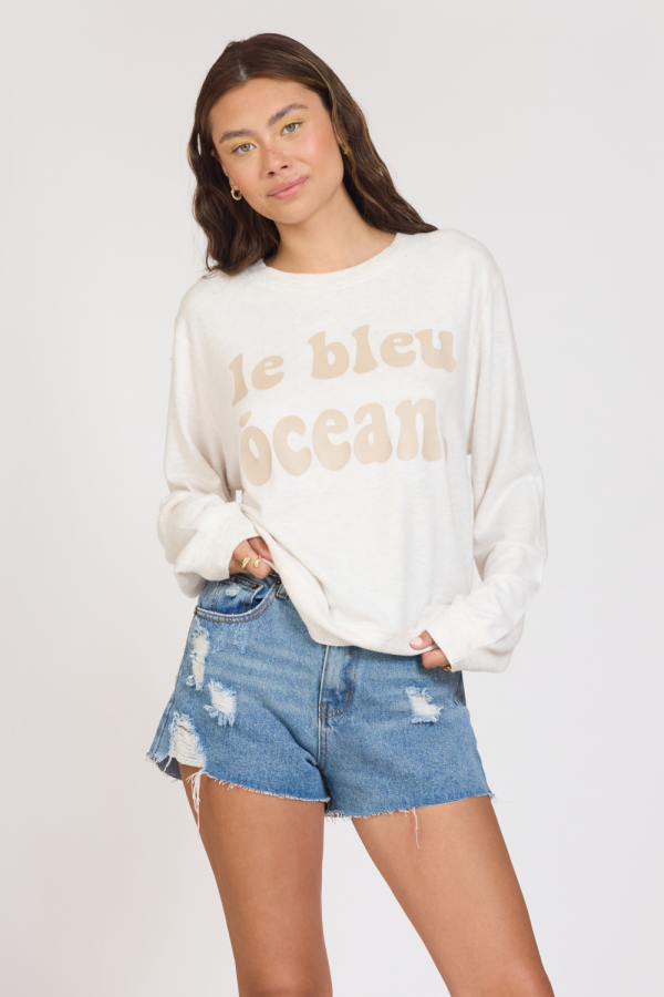 le bleu ocean  Sandbar Solid Hacci Crewneck For Cheap